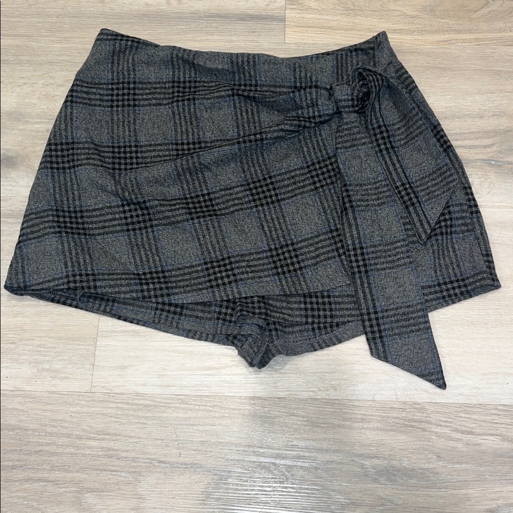 A&F Wrap Plaid menswear Tie Abercrombie & Fitch Grey black Skirt Skort preppy M - Picture 4 of 8